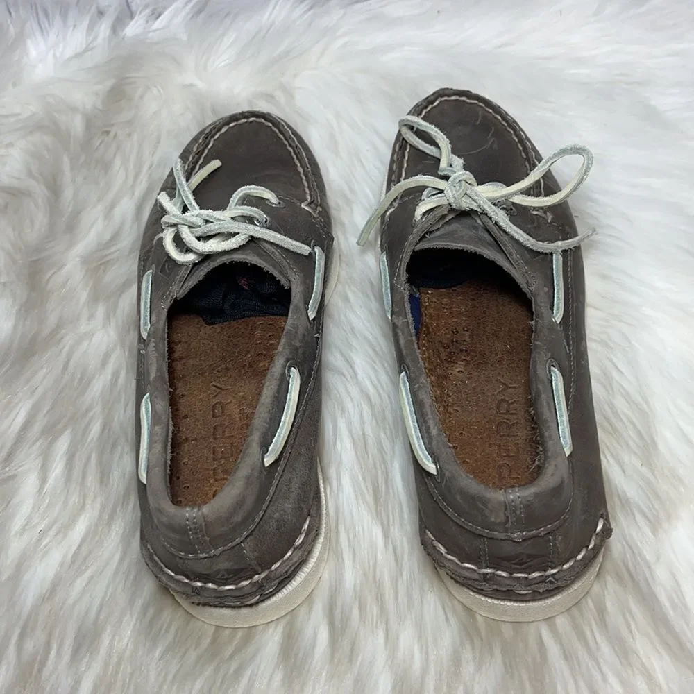 Sperry Quest 2-Eye Grey Leather‎ Topsiders Sz 7.5